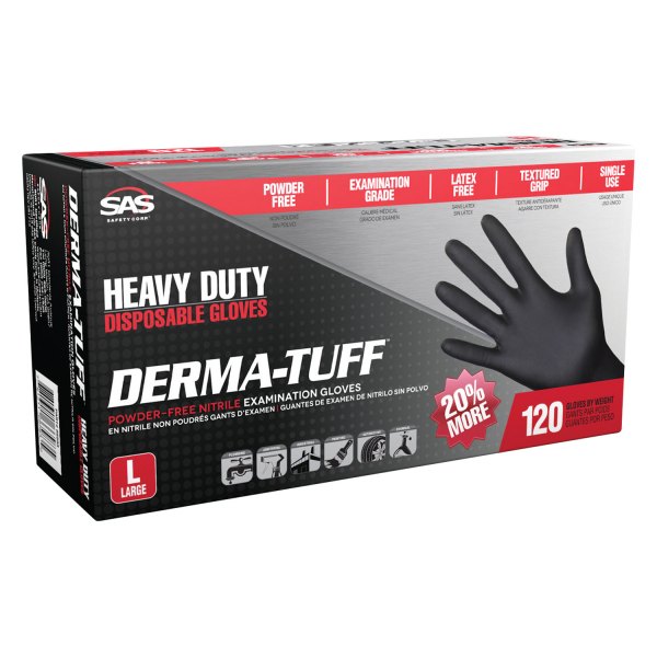 SAS Safety® - Derma-Tuff™ XX-Large Heavy Duty Powder-Free Black Latex Disposable Gloves