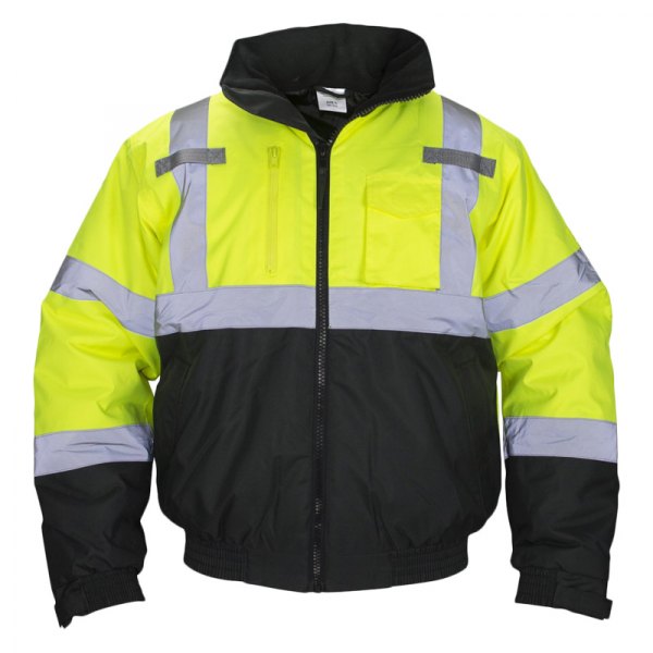 SAS Safety® - Medium Yellow Polyester Hooded Bomber High Visibility Jacket