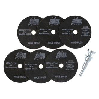 Shark® - 6-Piece 3" x 1/16" x 3/8" Aluminum Oxide Type 41 Cut-Off Wheel and Mandrel Kit