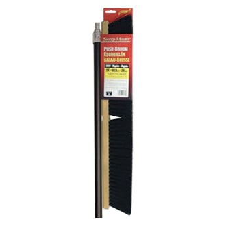 SM Arnold® - 18" Stiff Sweep Outdoor Hardwood Block Push Broom Head with 3" Heavy-Duty Maroon Polystyrene Center with Fine-Gauge Polystyrene Border Bristles