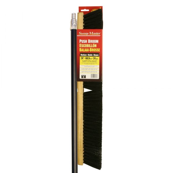 SM Arnold® - 24" Medium Sweep Plastic Block Indoor/Outdoor Push Broom Head/Handle with 3" Black Polypropylene Bristles