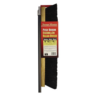 SM Arnold® - 24" Medium Sweep Hardwood Block Indoor/Outdoor Push Broom Head/Handle/Brace with 3" Specially Blended Black Horsehair, Black Tampico and Black Polypropylene Border Bristles