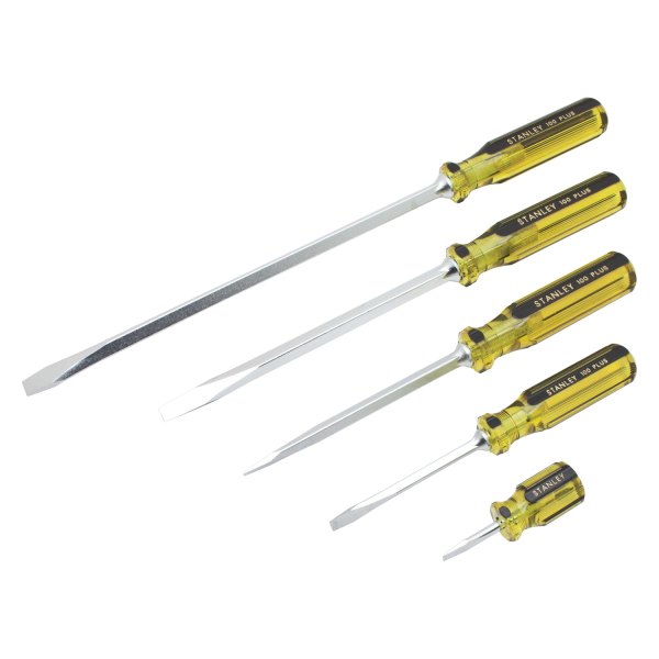 Stanley Tools® - 100 Plus™ 5-piece 1/4" to 3/8" Dipped Handle Standard & Stubby Slotted Screwdriver Set