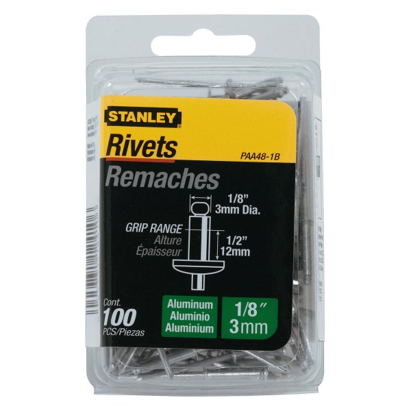 Stanley Tools® - 1/8" x 1/2" SAE Aluminum Medium Head Silver Blind Rivets (100 Pieces)