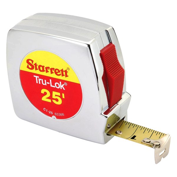 Starrett Tape Measure: 16' Long, 3/4 Width, Yellow Blade - 1/16 Graduation, S1 Graduation, Red Case | Part #60400