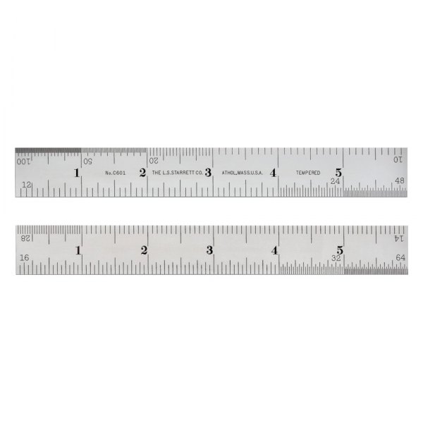 Starrett® - 6" Type 1 Spring-Tempered Steel Rule with Inch Graduations