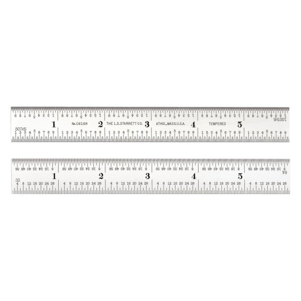 Starrett® - 6" 16R Spring-Tempered Steel Rules with Inch Graduations