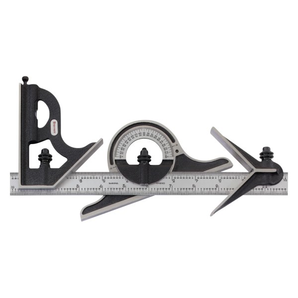 Starrett® - 12" SAE 4R Steel Combination Square Set with Square, Center and Non-reversible Protractor Head and Blade