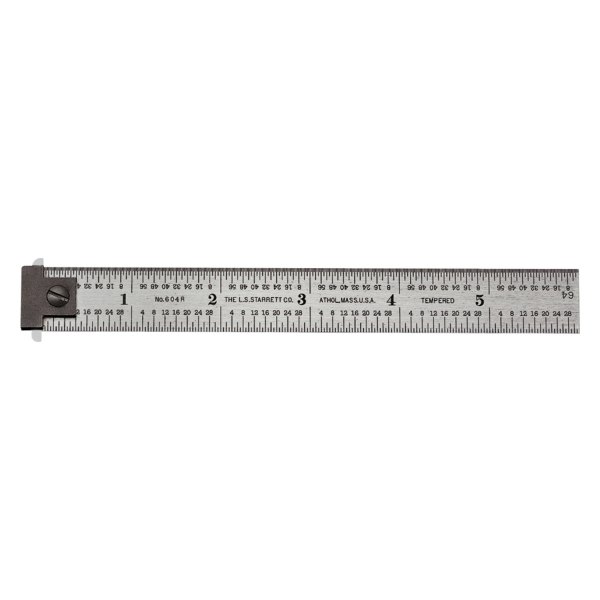 Starrett® - 6" SAE 4R Spring-Tempered Steel Ruler with Adjustable Double Hook