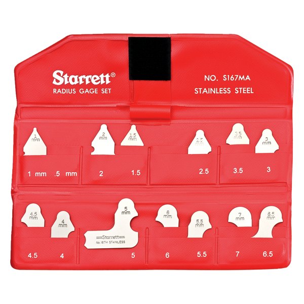 Starrett® - 167 Series™ 1 to 7 mm Metric Stainless Steel Radius Gauge Set