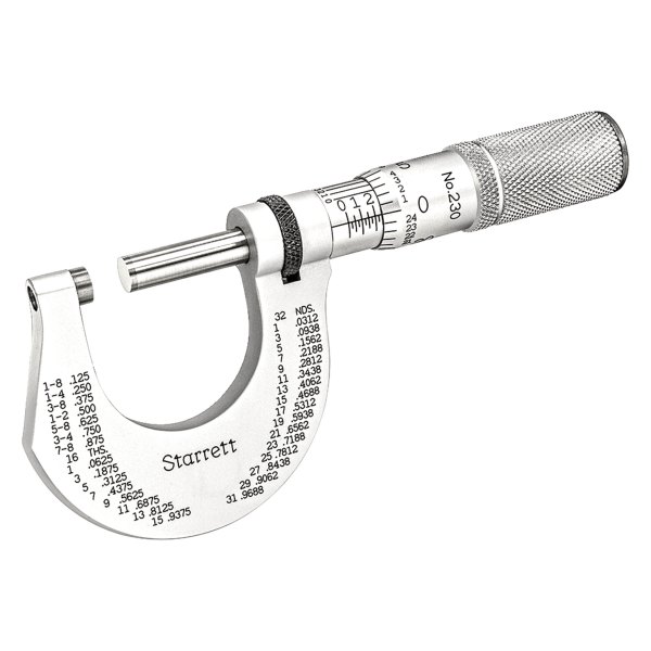 Starrett® - 230 Series™ 0 to 1" SAE Mechanical Outside Micrometer