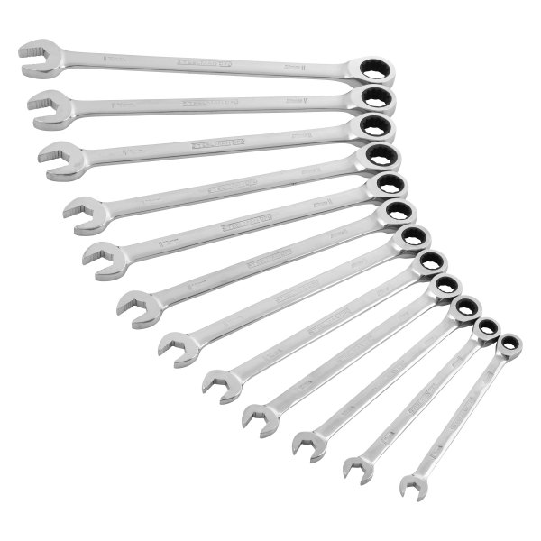 Steelman® - 12-piece 8 to 19 mm 12-Point Straight Head 144-Teeth Ratcheting Full Polished Combination Wrench Set