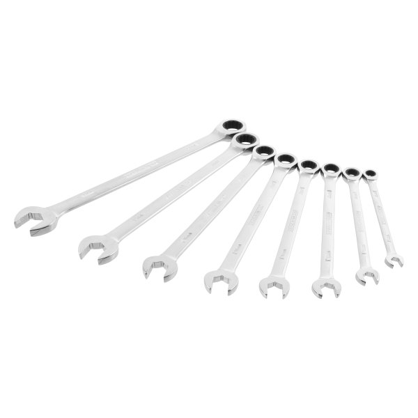 Steelman® - 8-piece 8 to 19 mm 12-Point Straight Head 144-Teeth Ratcheting Full Polished Combination Wrench Set