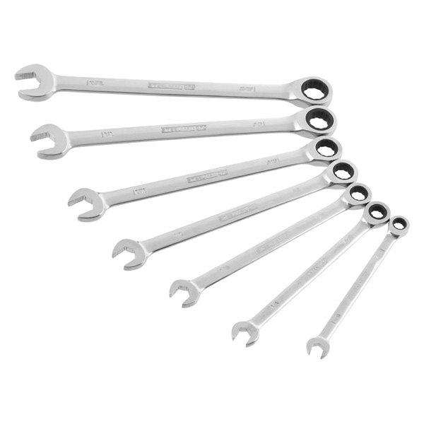 Steelman® - 7-piece 5/16" to 11/16" 12-Point Straight Head 144-Teeth Ratcheting Full Polished Combination Wrench Set