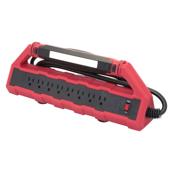 Steelman® - 8-Outlet Red and Black Power Station with 6' Cord and 2 USB Ports and Detachable Work Light