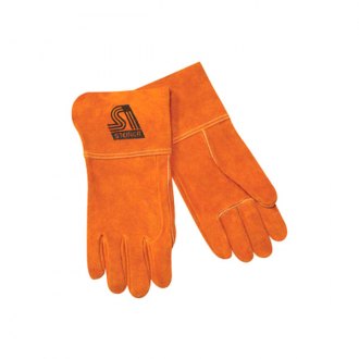 Small Tan/Rust Steiner 0216-S MegaMIG Premium Grain Cowhide with Split Cowhide Back MIG Welding Gloves with Reinforcements 