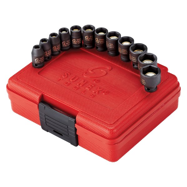 Sunex® - (12 Pieces) 1/4" Drive Metric 6-Point Magnetic Impact Socket Set