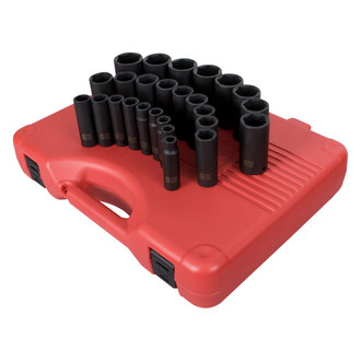 Sunex® - 1/2" Drive Metric 6-Point Deep Impact Socket Set (26 Pieces)