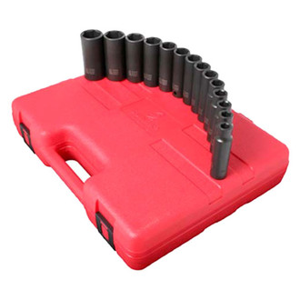 Sunex® - 1/2" Drive Metric 6-Point Deep Impact Socket Set (14 Pieces)