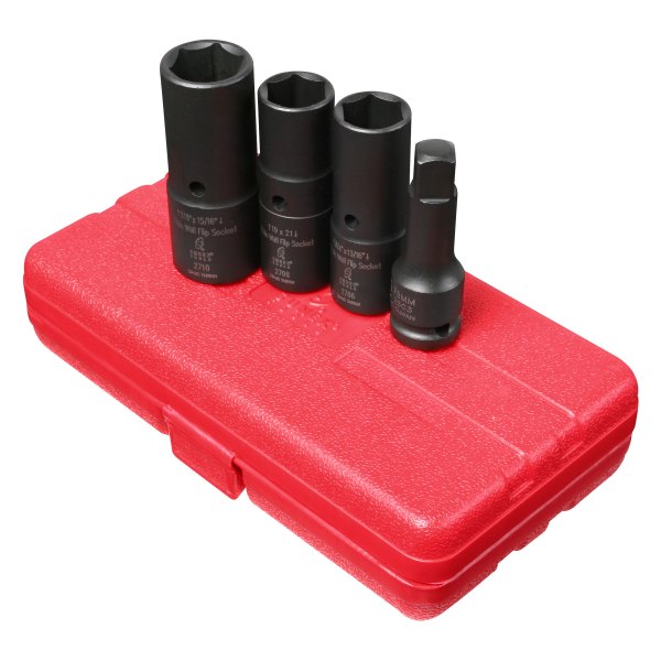 Sunex® - (4 Pieces) 1/2" Drive SAE/Metric 6-Point Thin Wall Flip Impact Socket Set