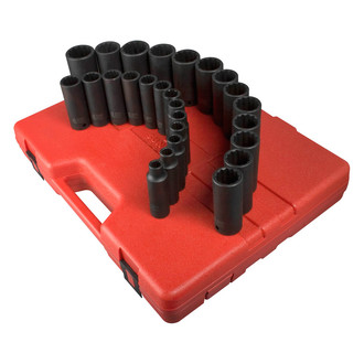 Sunex® - 1/2" Drive Metric 12-Point Deep Impact Socket Set (26 Pieces)