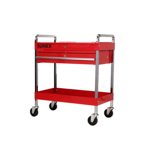 Sunex® - 33" x 11" x 19" Red Steel 1-Drawer 1-Shelf Service Cart with Locking Top