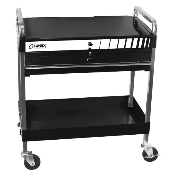 Sunex® - 33" x 11" x 19" Black Steel 1-Drawer 1-Shelf Service Cart with Locking Top
