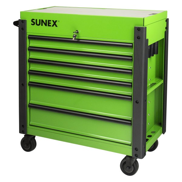 Sunex® - 20" x 37" x 43" Lime Green Steel Slide Top 6-Drawer Service Cart with Power Strip