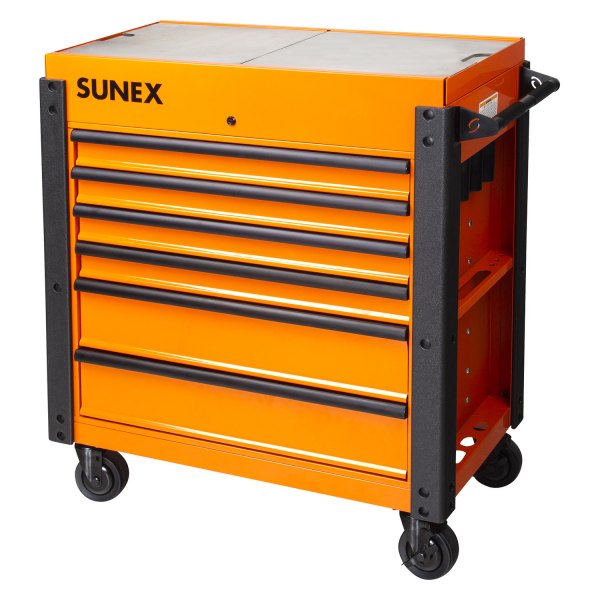 Sunex® - 20" x 37" x 43" Orange Steel Slide Top 6-Drawer Service Cart with Power Strip