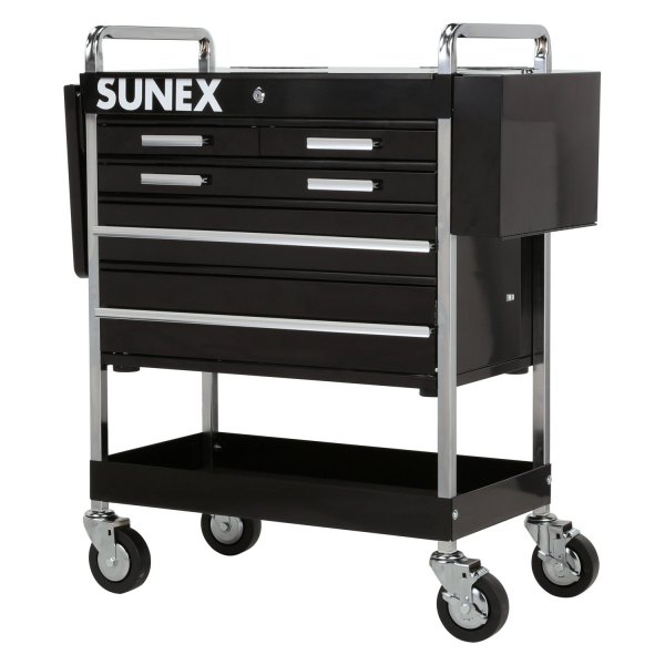 Sunex® - 31.5" x 19.7" x 13.7" Black Steel Professional 5-Drawer 1-Shelf Service Cart with Locking Top 