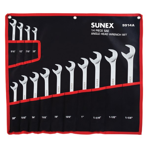 Sunex® - 3/8" to 1-1/4" Hex 15° and 60° Angled Head Full Polish Double Open End Wrench Set