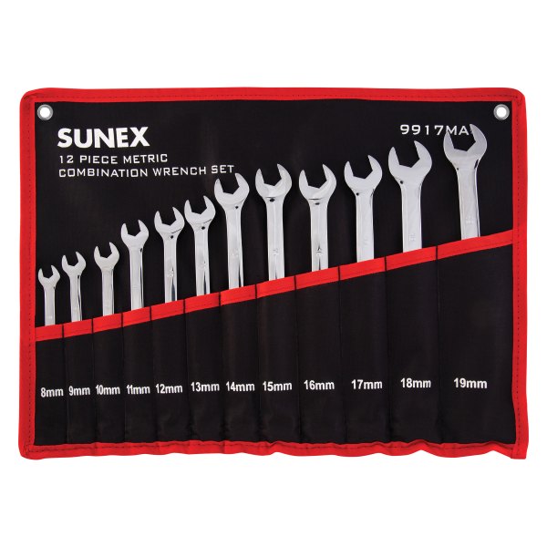 Sunex® - 12-piece 8 to 19 mm 12-Point Straight V-Groove Combination Wrench Set