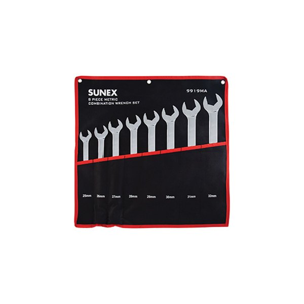 Sunex® - 8-piece 25 to 32 mm 12-Point Straight Head V-Groove Fully Full Polished Combination Wrench Set