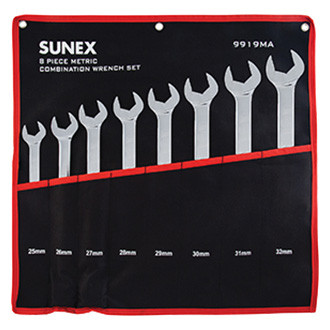 Sunex® - 8-piece 25 to 32 mm 12-Point Straight Head V-Groove Fully Full Polished Combination Wrench Set