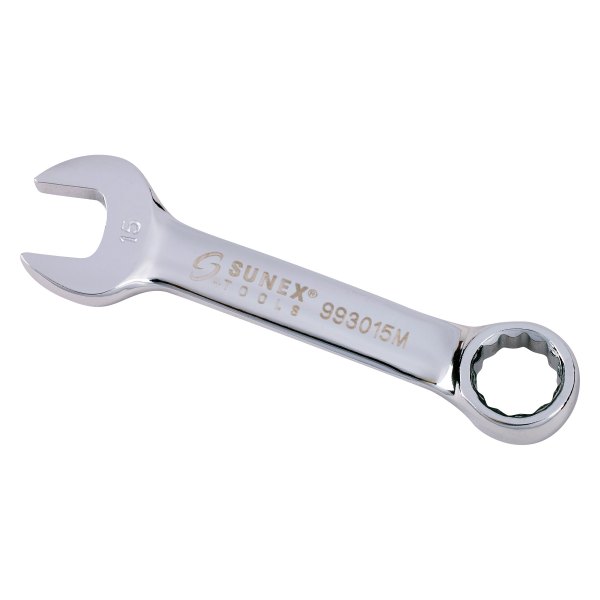 Sunex® - 15 mm 12-Point Straight Head Stubby Mirror Polished Combination Wrench