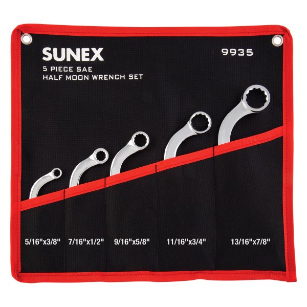 Sunex® - 5-piece 5/16" to 7/8" 12-Point Half Moon Straight Head Full Polished Double Box End Wrench Set