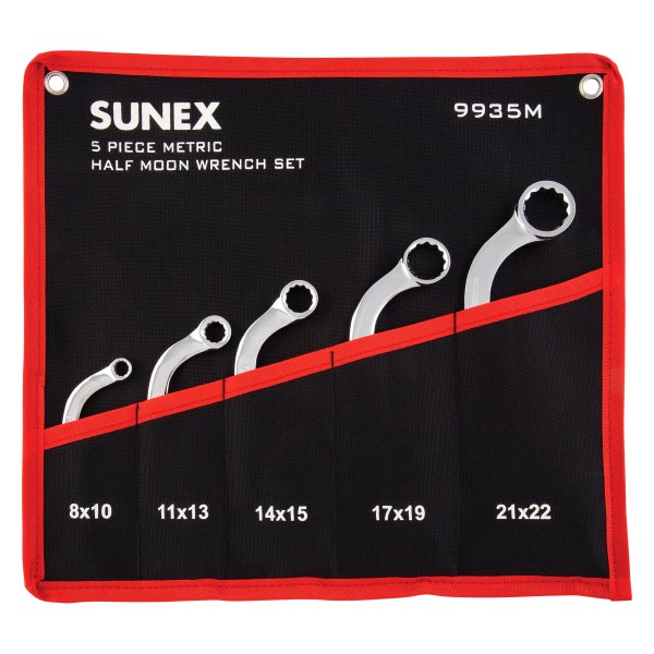 Sunex® - 5-piece 8 to 22 mm 12-Point Half-Moon Straight Head Chrome Double Box End Wrench Set