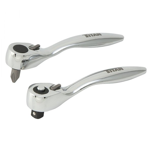 Titan Tools® - 1/4" Drive 3-1/2" Length 60 Teeth Quick Release Head Flat Metal Grip Bit Driver and Ratchet Set 2 Pieces