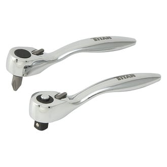 Titan Tools® 11203 - 1/4" Drive 3-1/2" Length 60 Teeth Quick Release Head Flat Metal Grip Bit Driver and Ratchet Set 2 Pieces