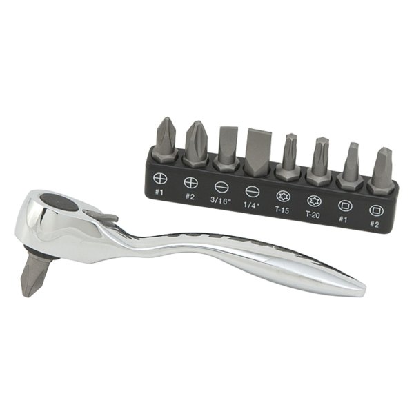 Titan Tools® - 1/4" Drive 3-1/2" Length Flat Metal Grip Bit Driver and Bit Set with Bits 9 Pieces