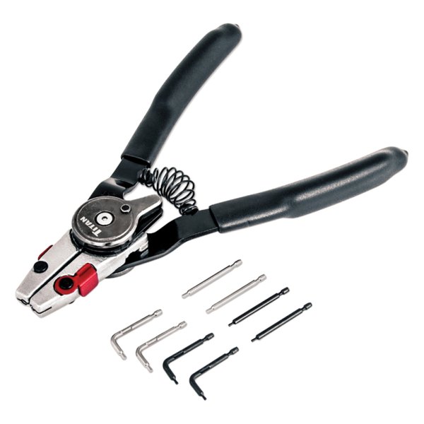 Titan Tools® - 9-piece 90° Straight & Bent 1.2 to 1.8 mm Replaceable Tips Internal/External Spring Loaded Snap Ring Pliers Kit