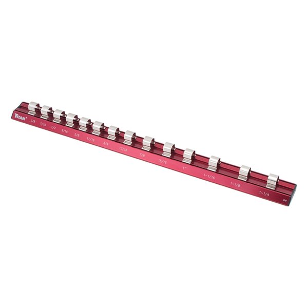 Titan Tools® - 1/2" Drive 14-Slot Red Aluminum Magnetic Socket Rail