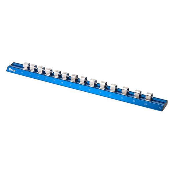 Titan Tools® - 1/2" Drive 14-Slot Blue Aluminum Magnetic Socket Rail