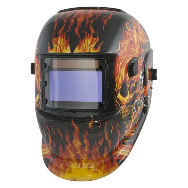 Titan Tools® - "Flaming Skulls" Print Solar Auto-Darkening Welding Helmet with Li-ion Back-up Batteries