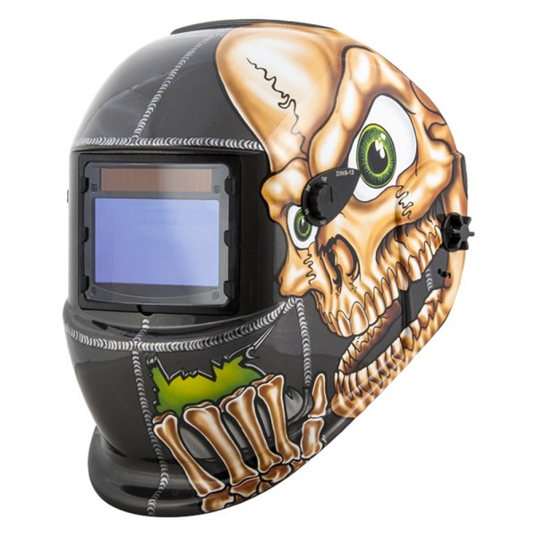 Titan Tools® - "Skull" Print Solar Auto-Darkening Welding Helmet with Li-ion Back-up Batteries