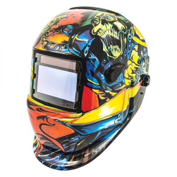 Titan Tools® - "Anvil Forge Skull" Print Solar Auto-Darkening Welding Helmet with Li-ion Back-up Batteries