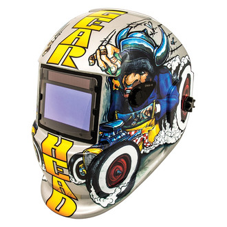 Titan Tools® - "Gear Head" Print Solar Auto-Darkening Welding Helmet with Li-ion Back-up Batteries
