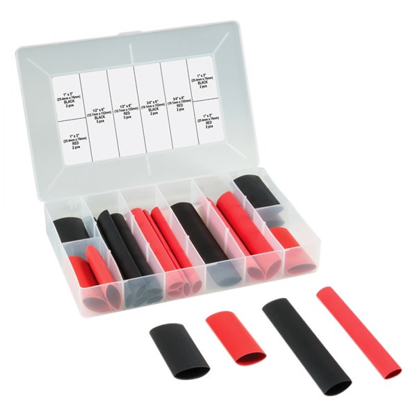 Titan Tools® - 3" and 6" x 1/2" to 3/4" 2:1 Polyolefin Black and Red Dual Wall Heat Shrink Tubing Set