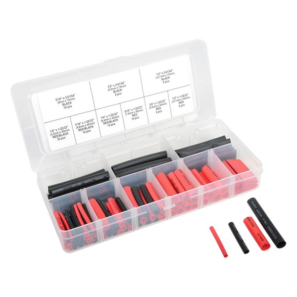 Titan Tools® - 1-25/32" to 2-61/64" x 1/8" to 1/2" 2:1 Polyolefin Black and Red Dual Wall Weatherproof Heat Shrink Tubing Set