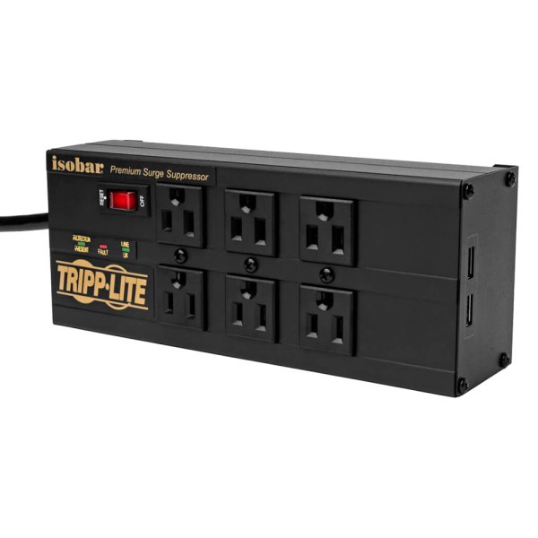 Tripp Lite® - Isobar™ 6-Outlet Metal Black Surge Protector with 10' Cord and 2 USB Ports